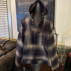 Vintage 90’s Earth Ragz Heavy Plaid Baja Drug Rug Hoodie Pullover